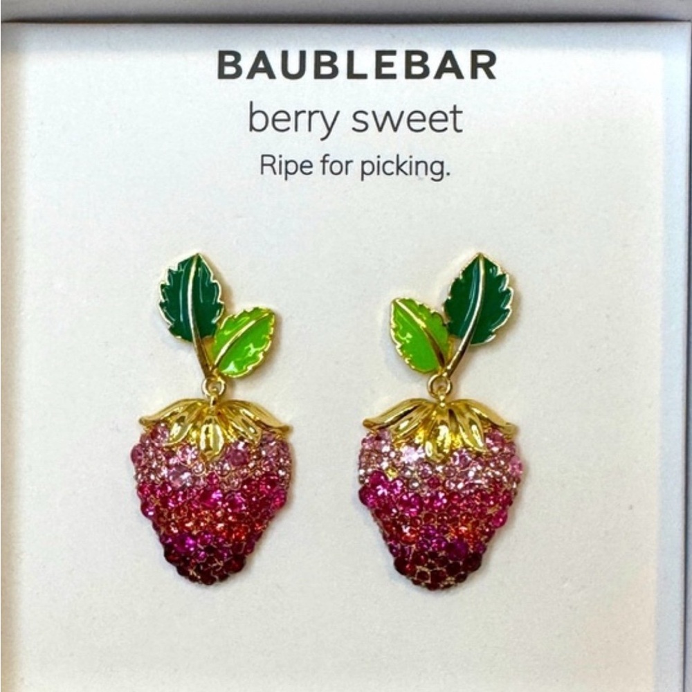 BaubleBar Berry Sweet Earrings - Pink, Green, and Gold